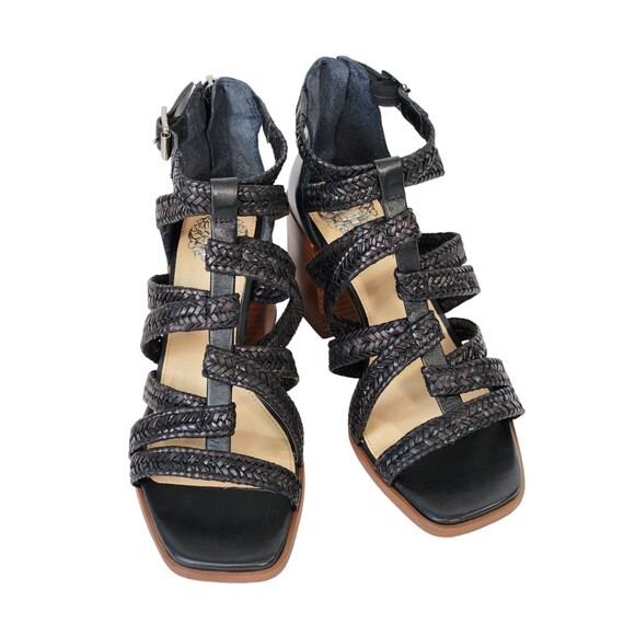 Vince Camuto Nissena Women's 6M Boho Strappy Sandals Black Leather 3" Classy - Picture 1 of 11
